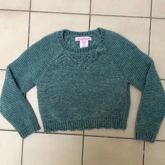 Tommy Bahama Other - Tommy Bahama chenille teal sweater with bow, girls size S  (5-6 years)